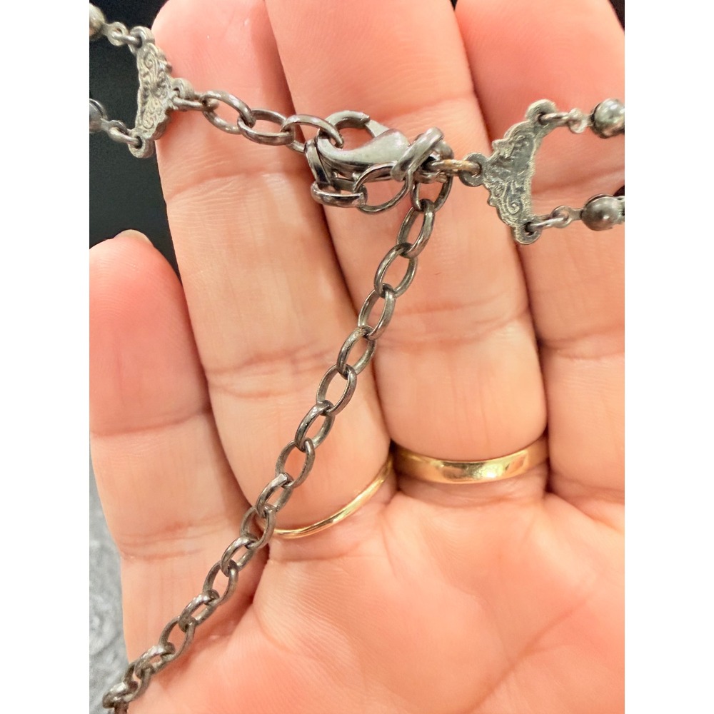 1928 Jewelry Black Faceted Bead Multi Strand Statement Necklace Silver Tone 18in - Picture 3 of 5